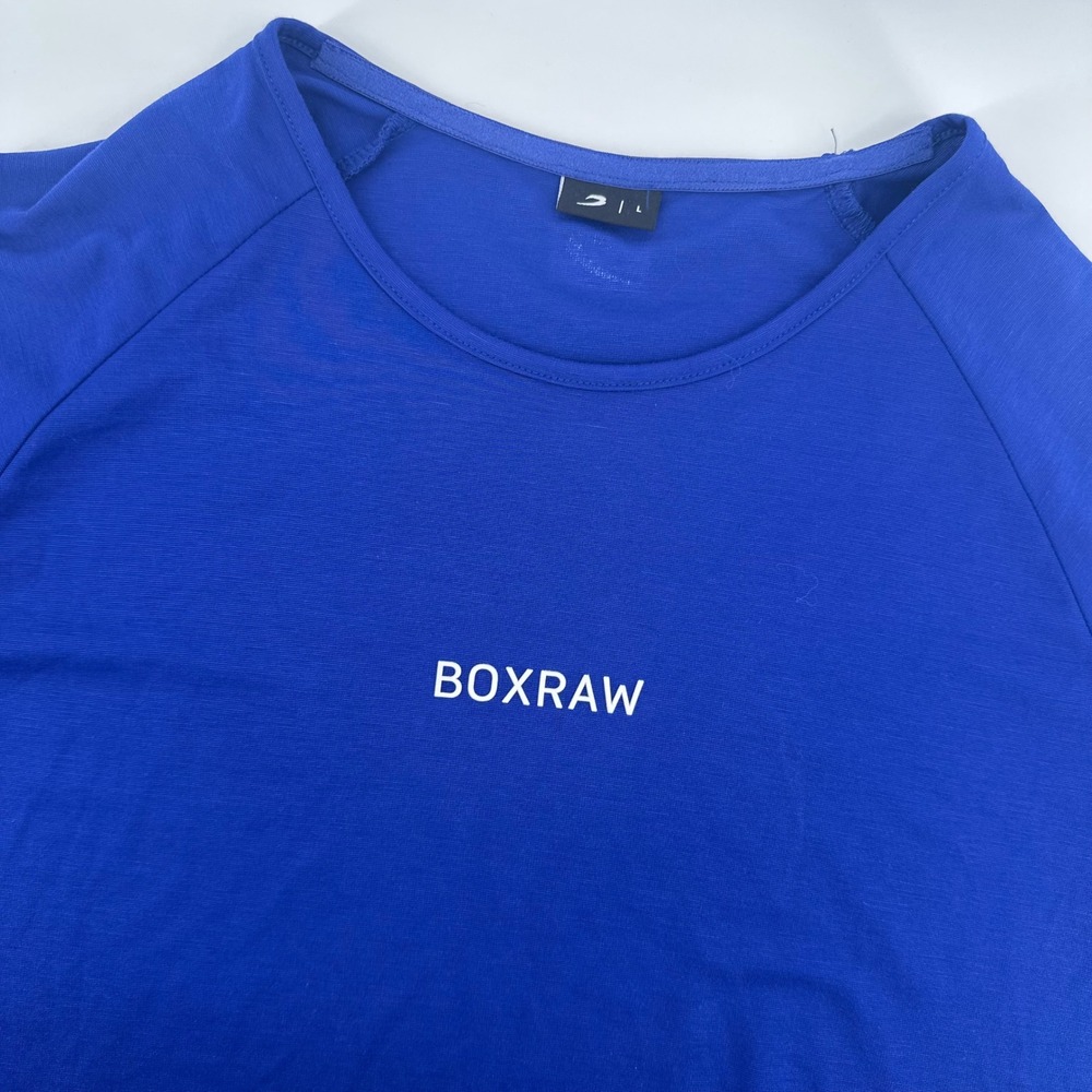 BOXRAW Mens Blue Short Sleeve Training T Shirt Athletic Gym Top L Boxing Workout